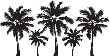 Set of coconut palm trees silhouette