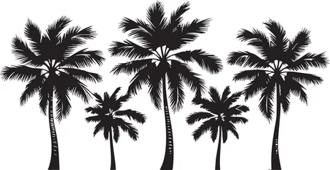 Fotobehang Set of coconut palm trees silhouette © Tri Endah Wanito