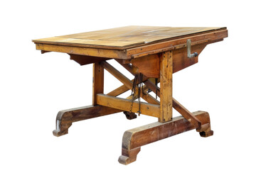 Wooden Table With Wheels. The table appears sturdy with a smooth surface and visible grain patterns. The wheels are securely attached at each corner allowing effortless movement across surfaces.