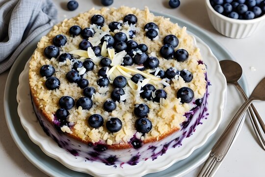 Blueberry lemon cake with coconut crumble