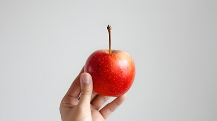 hand holding apple on white background 