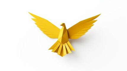 Isolated Yellow Paper Dove Origami on Blank White Background