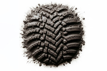 imprint of a car wheel tread made of mud isolated on white background. ai generative