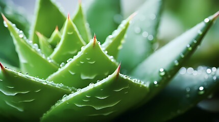 Aloe vera in beautiful light with water drops