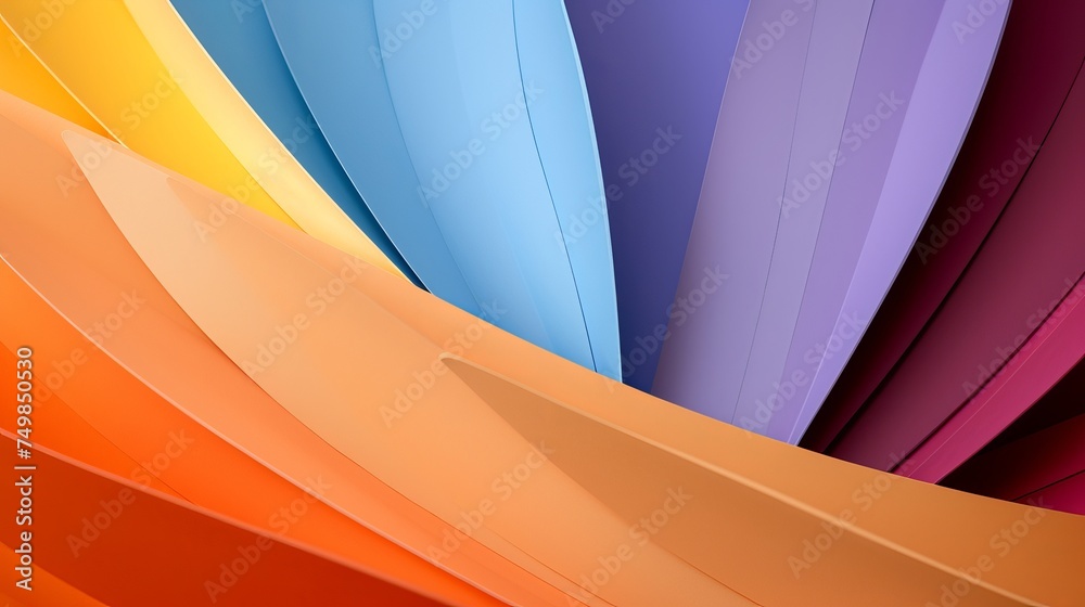 Poster Macro Image of Colorful Paper Sheets Shaped like a Flower on Orange Background