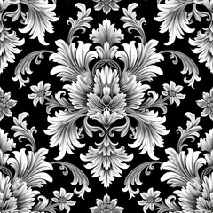 Elegant Black and White Floral Damask Pattern
