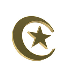 3D realistic shiny decorative crescent golden festival moon with star, Ramadan Kareem, Eid Mubarak  holiday design moon isolated on white background