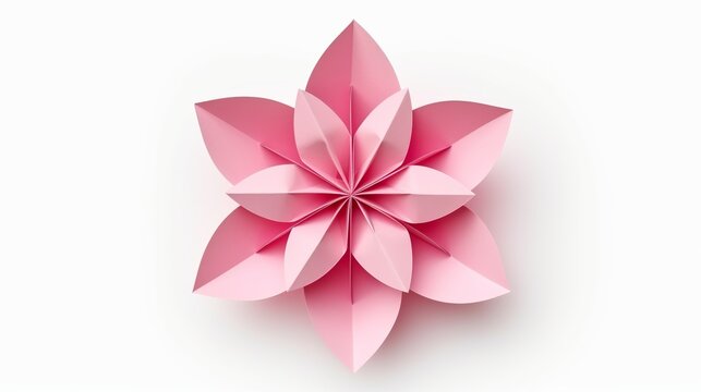 Pink Paper Origami Flower on White Background