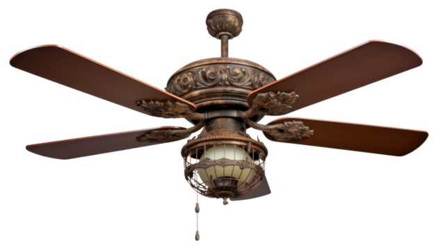 Ceiling Fan With Hanging Light Fixture. A ceiling fan with a light hanging from it, illuminating the room. The fan blades rotate slowly, providing a gentle breeze while the light shines brightly.
