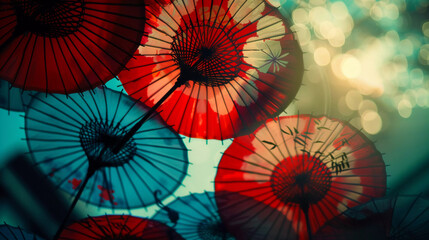 Silhouetted Canopy of Japanese Umbrellas