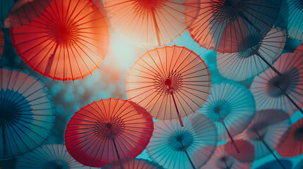 Fototapeta na wymiar Silhouetted Canopy of Japanese Umbrellas