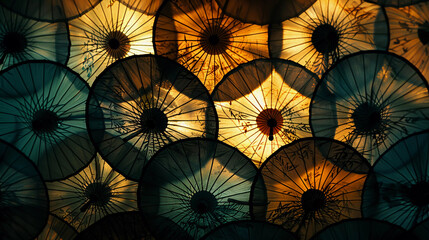 Silhouetted Canopy of Japanese Umbrellas