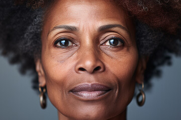 Face of middle-aged black woman - obrazy, fototapety, plakaty