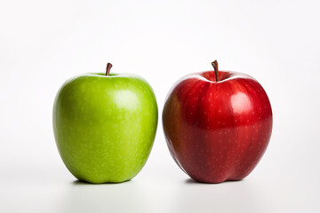 Green and red apple on white background