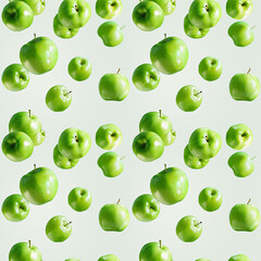 Seamless Pattern of Green Apples on Light Green Background
