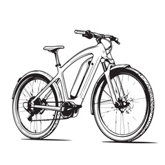 Electric bicycle in cartoon, doodle style . Image for t-shirt, web, mobile apps and ui. Isolated 2d vector illustration in logo, icon, sketch style, Eps 10, black and white. AI Generative