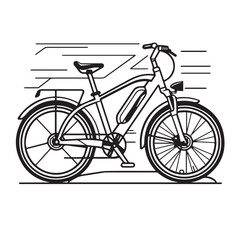 Electric bicycle in cartoon, doodle style . Image for t-shirt, web, mobile apps and ui. Isolated 2d vector illustration in logo, icon, sketch style, Eps 10, black and white. AI Generative