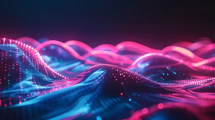 Wall murals Fractal waves abstract background with glowing lines, abstract futuristic background with vibrant pink and blue neon lights, generative ai