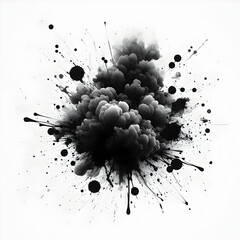 Black Paint splashes stain isolated on white background 