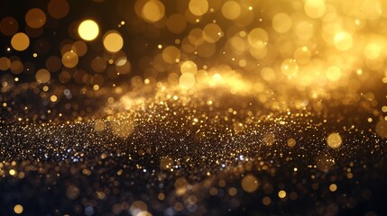 Background of Golden Particles for Christmas and Holiday Abstract Image.