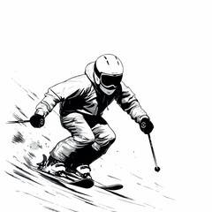 Skiing in cartoon, doodle style. Image for t-shirt, web, mobile apps and ui. Isolated 2d vector illustration in logo, icon, sketch style, Eps 10. AI Generative