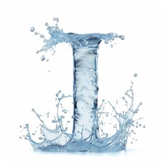 Splash of water takes the shape of the letter I, representing the concept of Fluid Typography. The waters blue color contrasts with the white background. Letter I water splash alphabet.