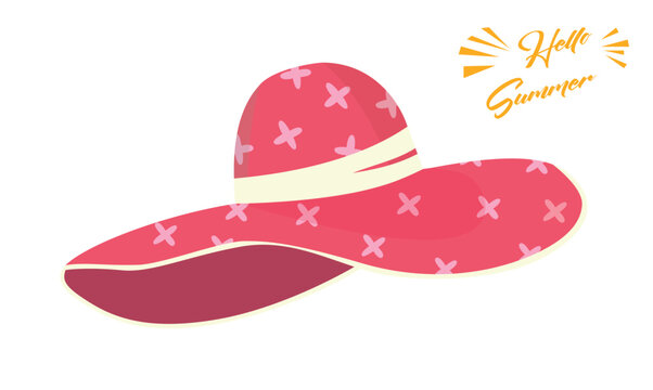 recommend clip art: Summer hat vector illustration. Large brim floppy sun hat clipart. Summer vacation items. Women accessory. Beach vacation. Wide headgear hat. Flat vector in cartoon style isolated on white background.