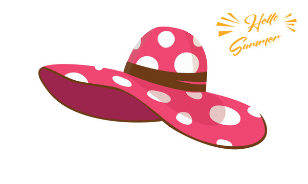 recommend clip art: Summer hat vector illustration. Large brim floppy sun hat clipart. Summer vacation items. Women accessory. Beach vacation. Wide headgear hat. Flat vector in cartoon style isolated on white background.