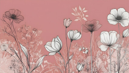 Simple line drawing of flowers on a pink background