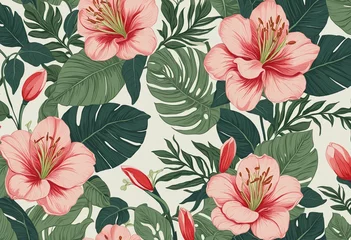 Tuinposter style Exotic floral pattern wallpaper texture modern style © Fukurou