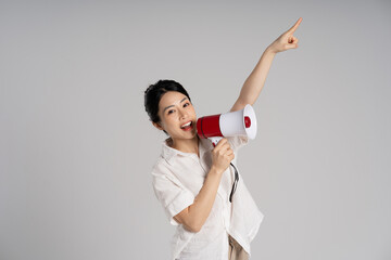 Portrait of beautiful asian woman posing on white background