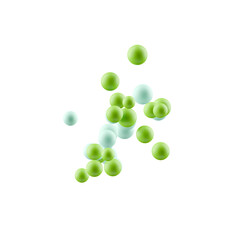 green 3d metaball spherical particles on transparent background