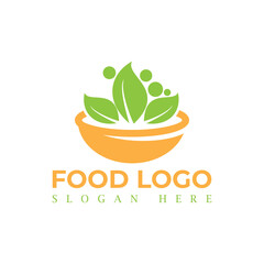 Food logo design template icon symbol for cafe, restaurant, cooking business and organic food symbols with fruits and vegetables.