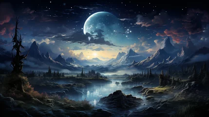 Foto op Plexiglas landscape with moon and stars © Suresh
