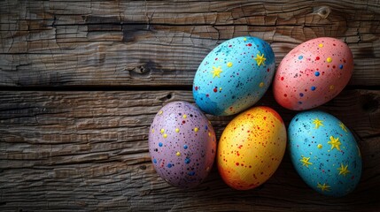 Fototapeta na wymiar Background with wooden Easter eggs.