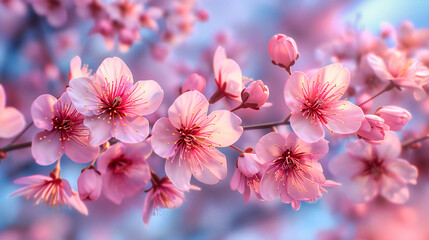 Pink Blossom Garden, Spring Floral Beauty with Cherry Tree Flowers and Fresh Flora