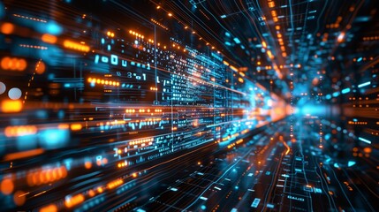 Fototapeta premium An abstract representation of data streaming through a digital highway, symbolizing high-speed information transfer in cyberspace.