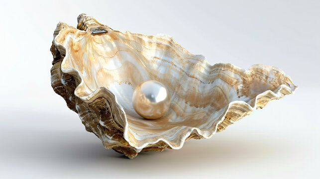 Pearl in an oyster isolated on a white background