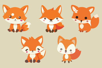 Obraz premium Kawaii Fox illustration Vector Bundle 
