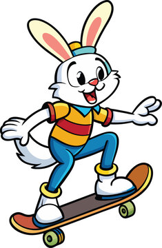 rabbit with a skateboard vector illustration, cartoon rabbit t-shirt vector design
