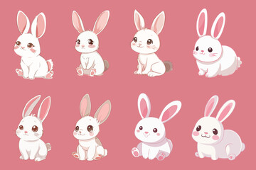 Fototapeta premium Kawaii Rabbits illustration Vector Bundle 