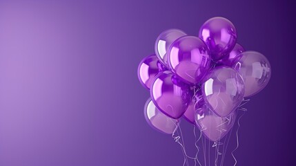 Image of purple party balloons isolated on purple  background. - obrazy, fototapety, plakaty