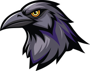 Raven mascot logo design vector, Crow head logo, Crow head emblem, raven mascot e sport logo design