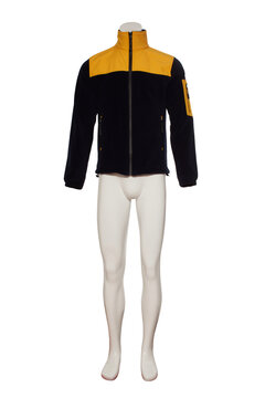black and yellow color Fleece coat on a mannequin on a white background