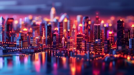 Night City Lights Stylized Photorealistic Urban Skyline
