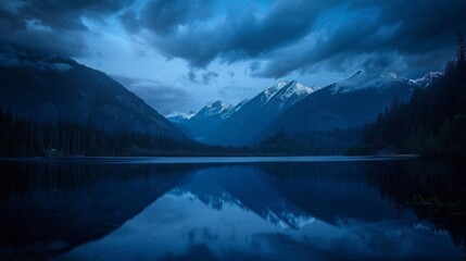One Mile Lake at night, Pemberton, British Columbia, Canada - obrazy, fototapety, plakaty