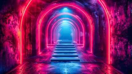 Neon Dreams: Futuristic Tunnel Illuminated with Vibrant Lights, Creating a Captivating Visual Experience