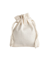 Textile small bag mockup. Natural eco fabric linen cotton sack isolated on white, transparent png