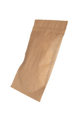 Zip-lock package isolated on white background. Kraft paper pouch, product bag, zipper closure, transparent png