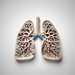 Paper cut human lungs on isolated background. Open lung organ for medicine concept.